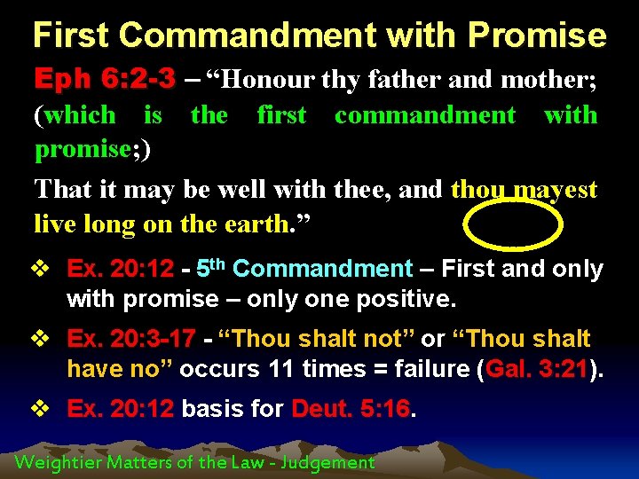 First Commandment with Promise Eph 6: 2 -3 – “Honour thy father and mother;