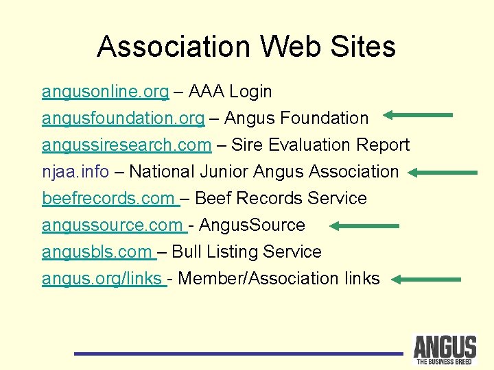 Association Web Sites angusonline. org – AAA Login angusfoundation. org – Angus Foundation angussiresearch.