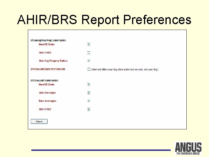 AHIR/BRS Report Preferences 