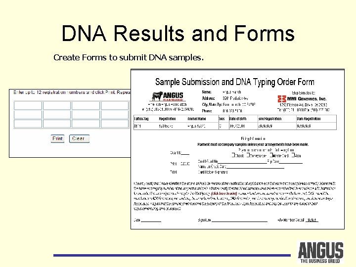 DNA Results and Forms Create Forms to submit DNA samples. 