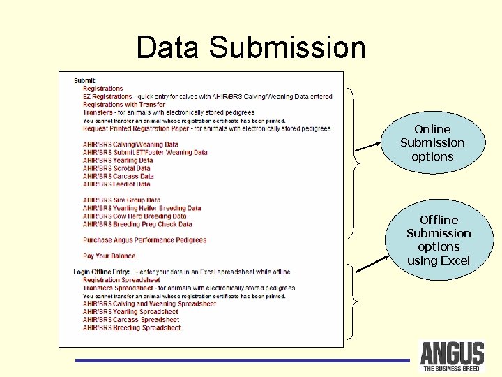 Data Submission Online Submission options Offline Submission options using Excel 