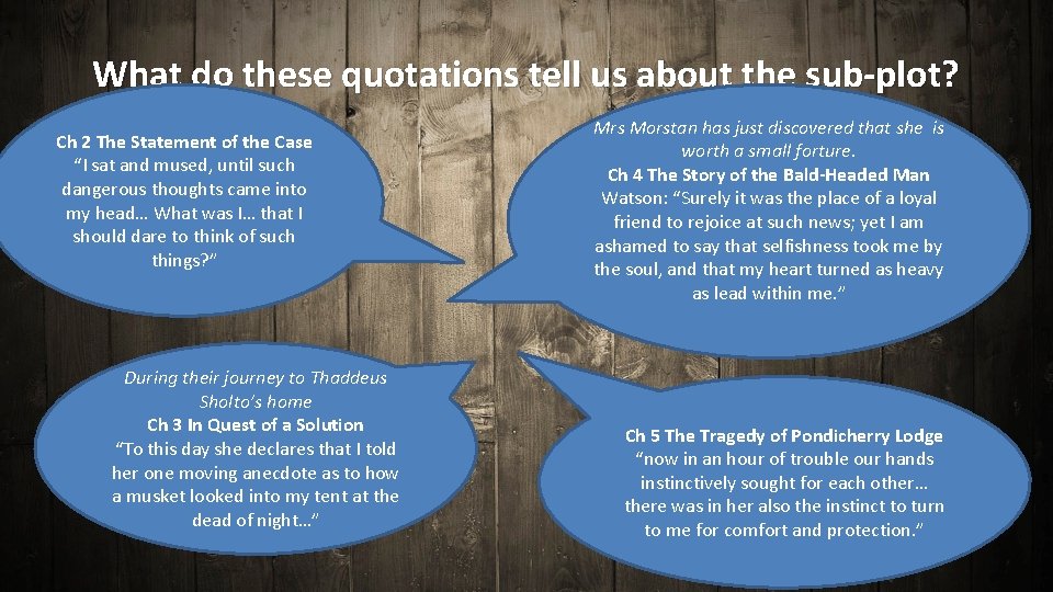 What do these quotations tell us about the sub-plot? Ch 2 The Statement of