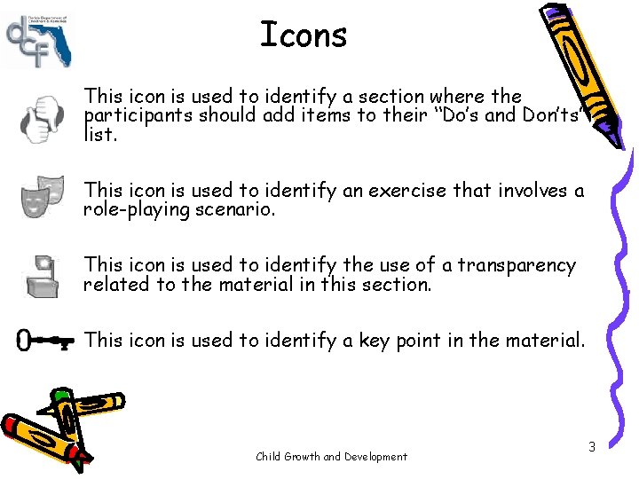 Icons This icon is used to identify a section where the participants should add Icons This icon is used to identify a section where the participants should add