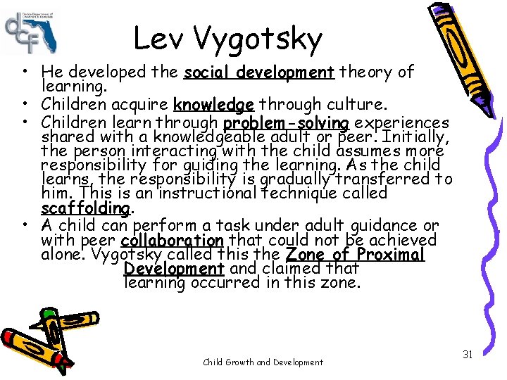 Lev Vygotsky • He developed the social development theory of learning. • Children acquire Lev Vygotsky • He developed the social development theory of learning. • Children acquire