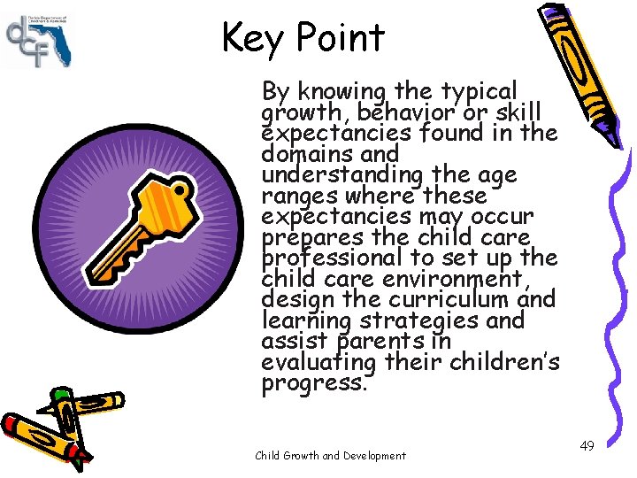 Key Point By knowing the typical growth, behavior or skill expectancies found in the Key Point By knowing the typical growth, behavior or skill expectancies found in the