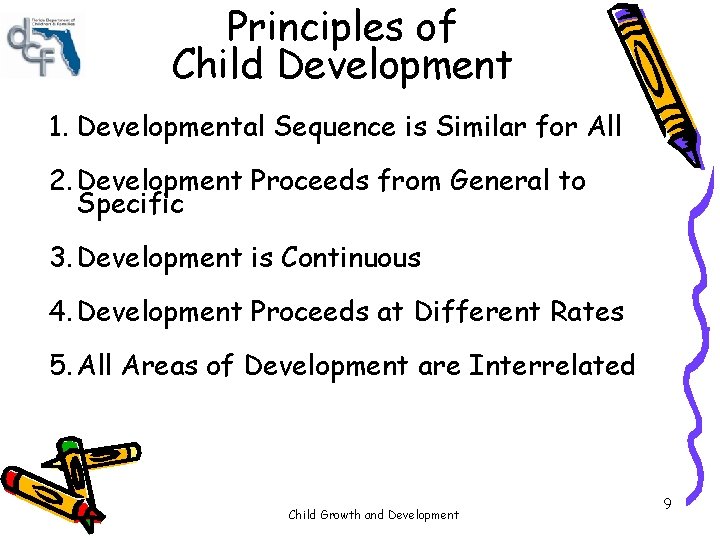 Principles of Child Development 1. Developmental Sequence is Similar for All 2. Development Proceeds Principles of Child Development 1. Developmental Sequence is Similar for All 2. Development Proceeds