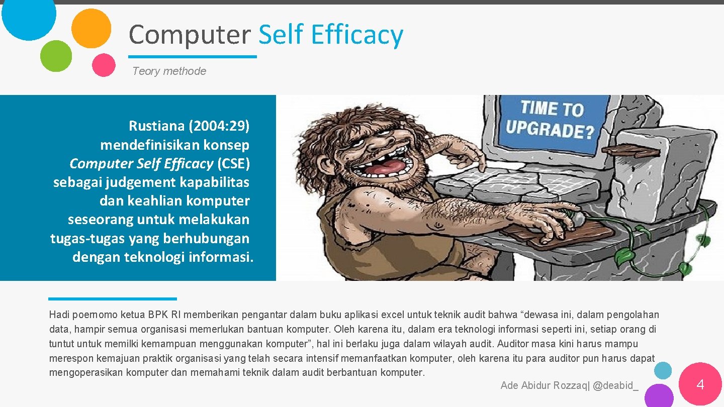 Computer Self Efficacy Teory methode Rustiana (2004: 29) mendefinisikan konsep Computer Self Efficacy (CSE)