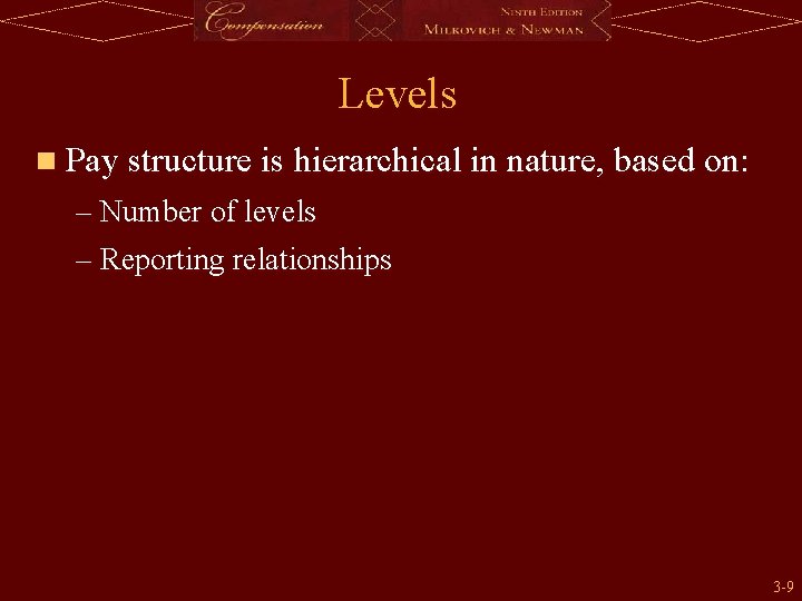 Levels n Pay structure is hierarchical in nature, based on: – Number of levels