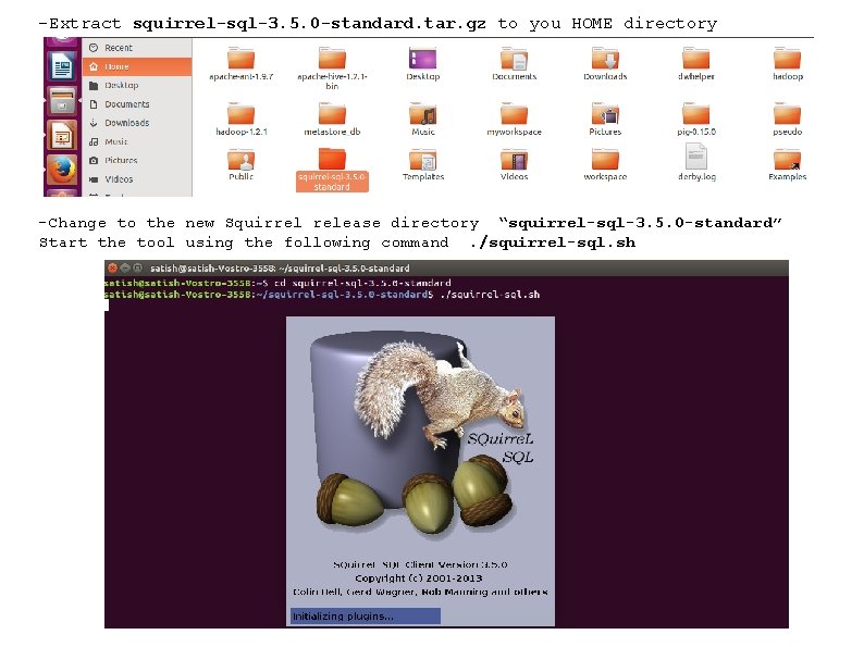 -Extract squirrel-sql-3. 5. 0 -standard. tar. gz to you HOME directory -Change to the