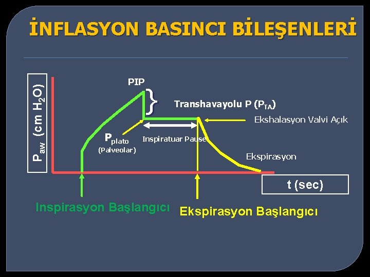 Paw (cm H 2 O) İNFLASYON BASINCI BİLEŞENLERİ PIP Pplato (Palveolar) } Transhavayolu P