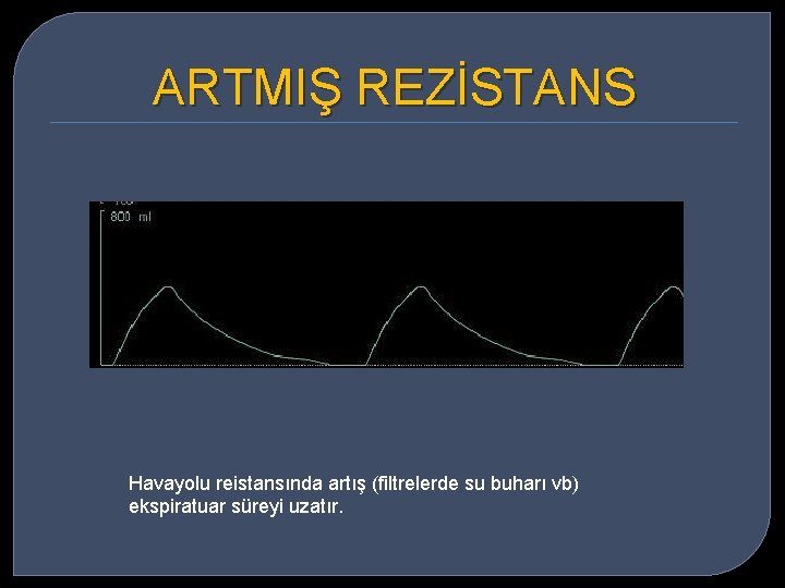 ARTMIŞ REZİSTANS Havayolu reistansında artış (filtrelerde su buharı vb) ekspiratuar süreyi uzatır. 