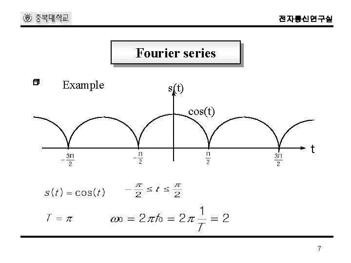 전자통신연구실 Fourier series Example s(t) cos(t) t 7 