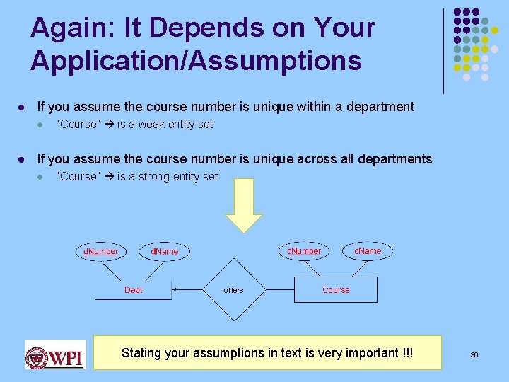 Again: It Depends on Your Application/Assumptions l If you assume the course number is