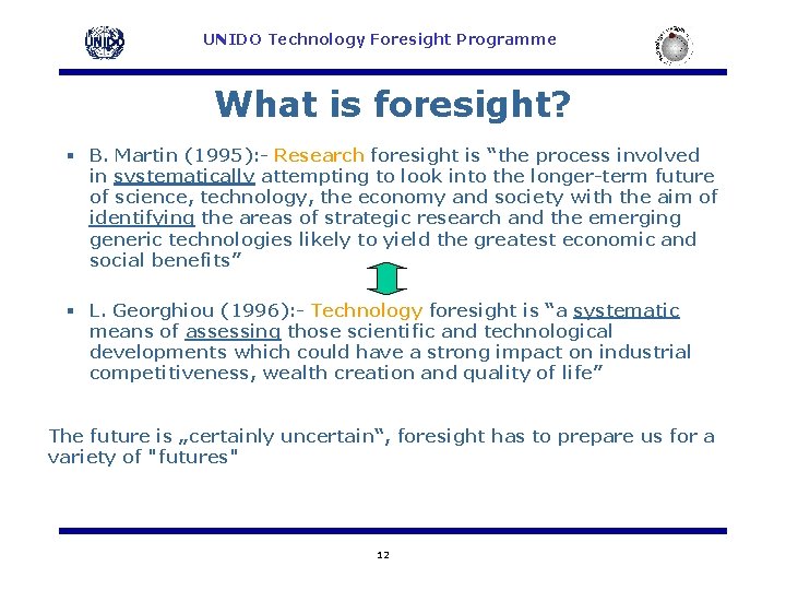 UNIDO Technology Foresight Programme What is foresight? § B. Martin (1995): - Research foresight UNIDO Technology Foresight Programme What is foresight? § B. Martin (1995): - Research foresight