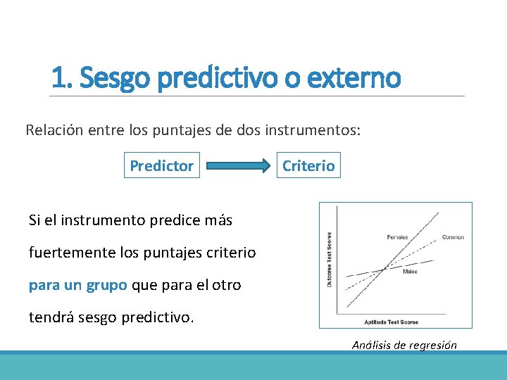 1. Sesgo predictivo o externo Relación entre los puntajes de dos instrumentos: Predictor Criterio