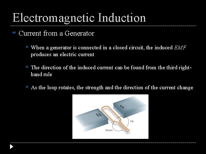 Electromagnetic Induction Current from a Generator When a generator is connected in a closed