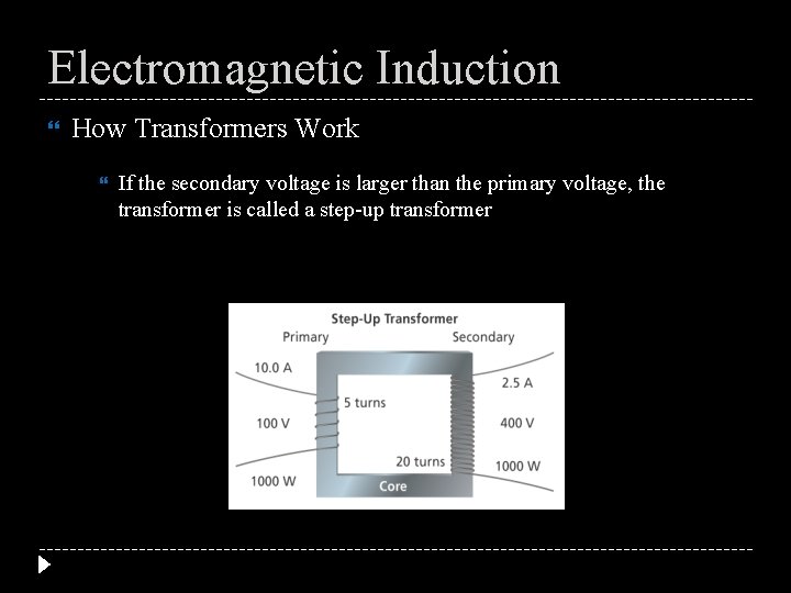 Electromagnetic Induction How Transformers Work If the secondary voltage is larger than the primary