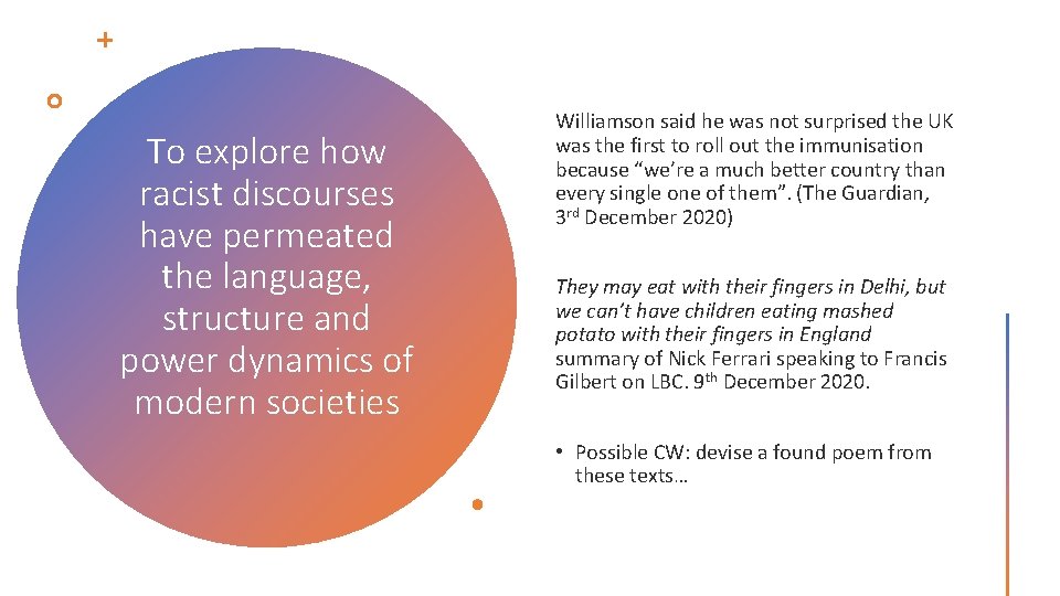 To explore how racist discourses have permeated the language, structure and power dynamics of