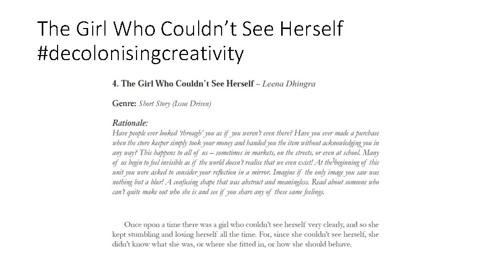 The Girl Who Couldn’t See Herself #decolonisingcreativity 