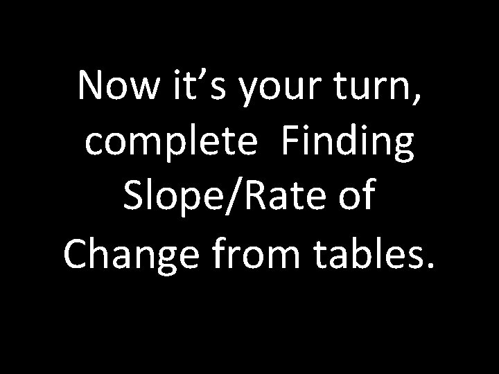 Now it’s your turn, complete Finding Slope/Rate of Change from tables. 