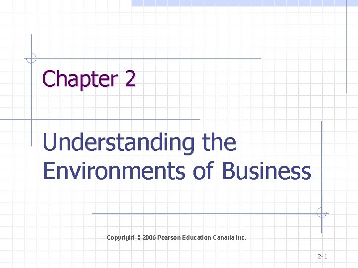 Chapter 2 Understanding the Environments of Business Copyright © 2006 Pearson Education Canada Inc.
