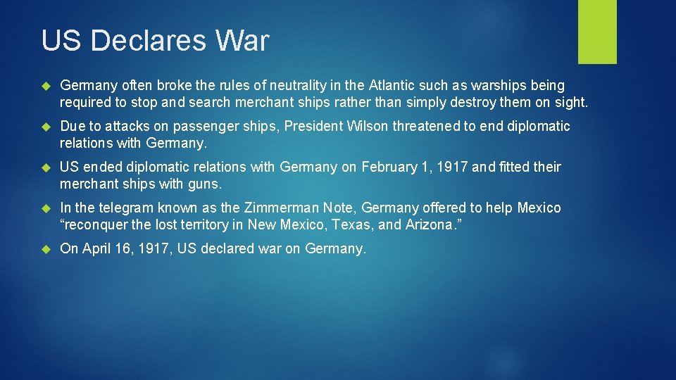 US Declares War Germany often broke the rules of neutrality in the Atlantic such