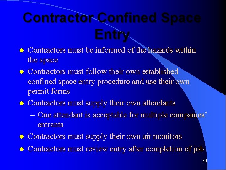 Contractor Confined Space Entry l Contractors must be informed of the hazards within the