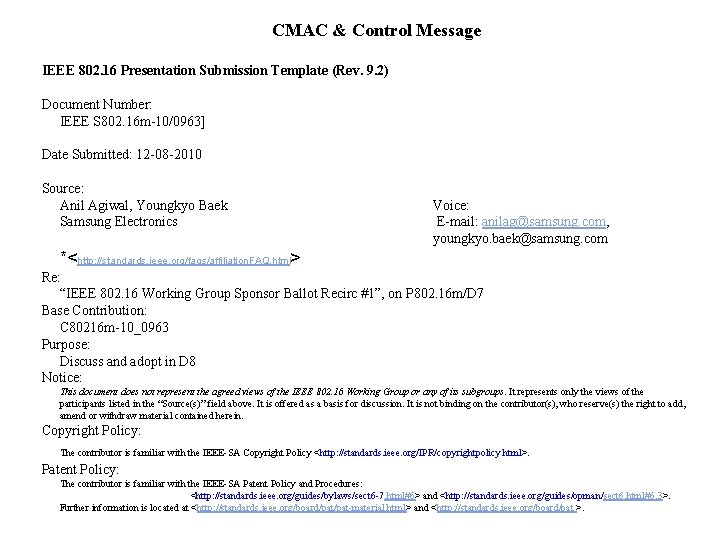 CMAC Control Message IEEE 802 16 Presentation Submission