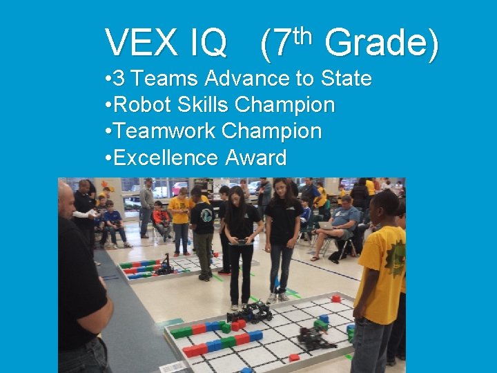 th VEX IQ (7 Grade) • 3 Teams Advance to State • Robot Skills