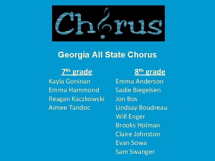 Georgia All State Chorus 7 th grade Kayla Goninan Emma Hammond Reagan Kaczkowski Aimee