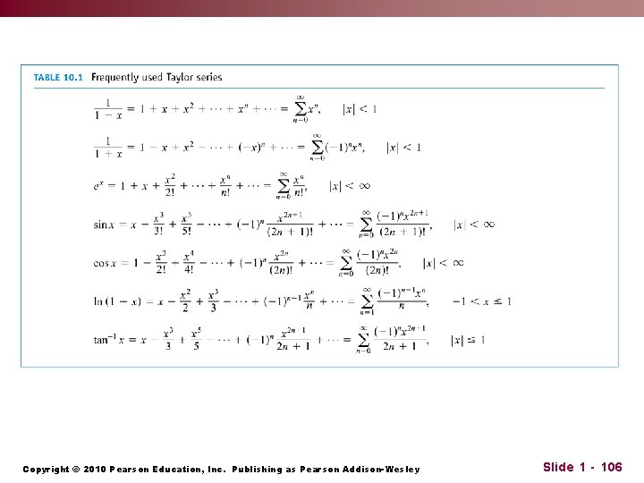 Copyright © 2010 Pearson Education, Inc. Publishing as Pearson Addison-Wesley Slide 1 - 106