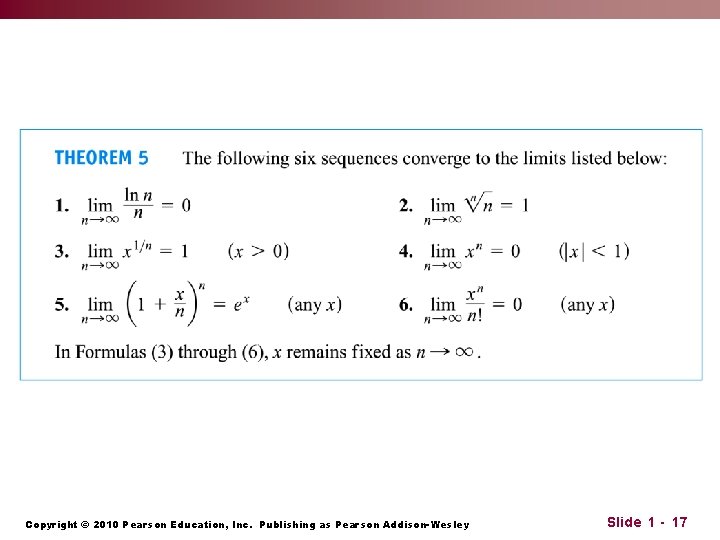 Copyright © 2010 Pearson Education, Inc. Publishing as Pearson Addison-Wesley Slide 1 - 17