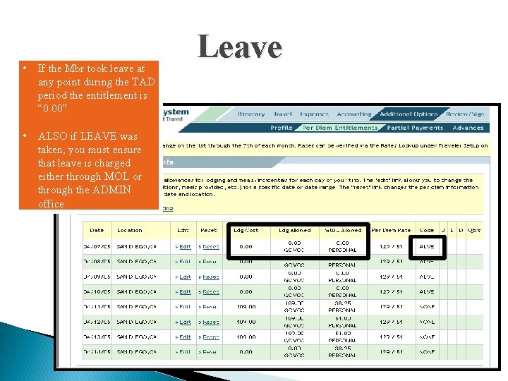 • If the Mbr took leave at any point during the TAD period • If the Mbr took leave at any point during the TAD period