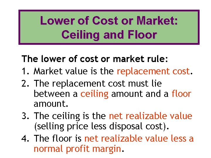 Lower of Cost or Market: Ceiling and Floor The lower of cost or market