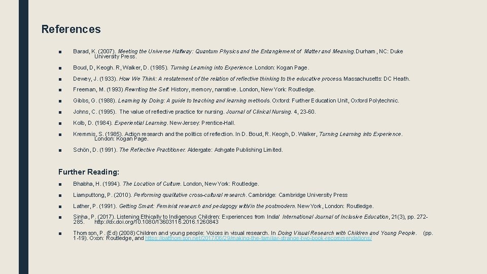 References ■ Barad, K. (2007). Meeting the Universe Halfway: Quantum Physics and the Entanglement