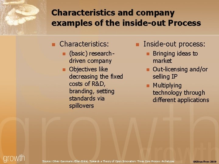Characteristics and company examples of the inside-out Process n Characteristics: n n (basic) researchdriven