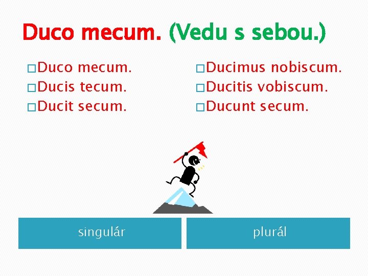 Duco mecum. (Vedu s sebou. ) � Duco mecum. � Ducis tecum. � Ducit