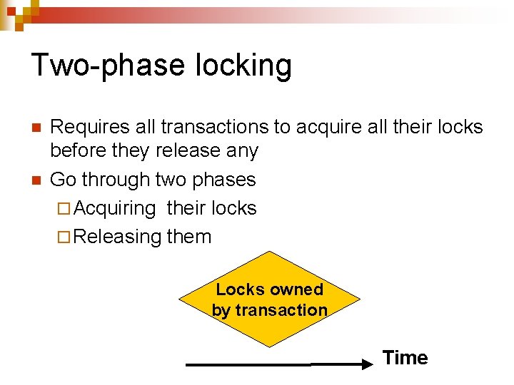 Two-phase locking n n Requires all transactions to acquire all their locks before they