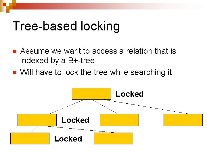 Tree-based locking n n Assume we want to access a relation that is indexed