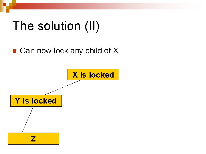 The solution (II) n Can now lock any child of X X is locked