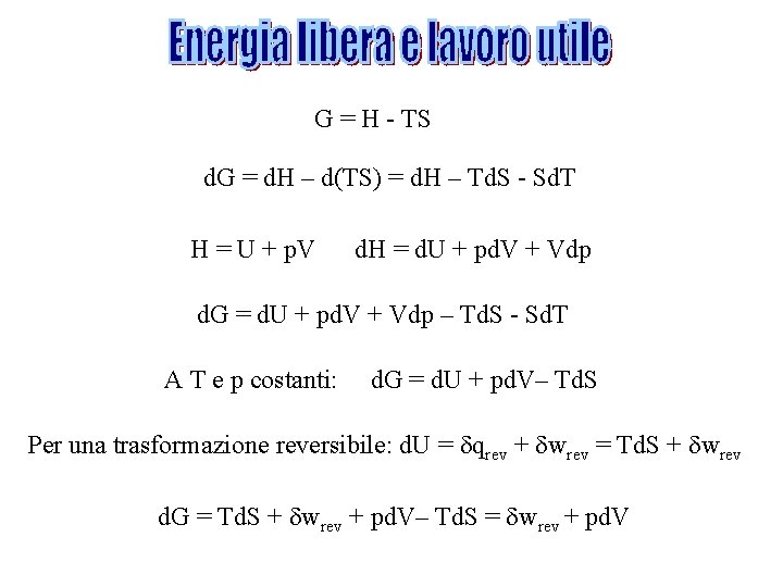 G = H - TS d. G = d. H – d(TS) = d.