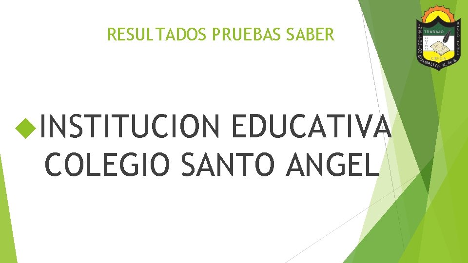 RESULTADOS PRUEBAS SABER INSTITUCION EDUCATIVA COLEGIO SANTO ANGEL 