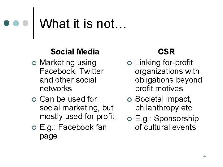 What it is not… ¢ ¢ ¢ Social Media Marketing using Facebook, Twitter and