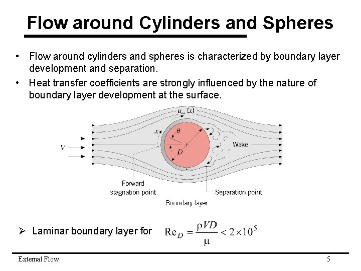 Flow around Cylinders and Spheres • Flow around cylinders and spheres is characterized by