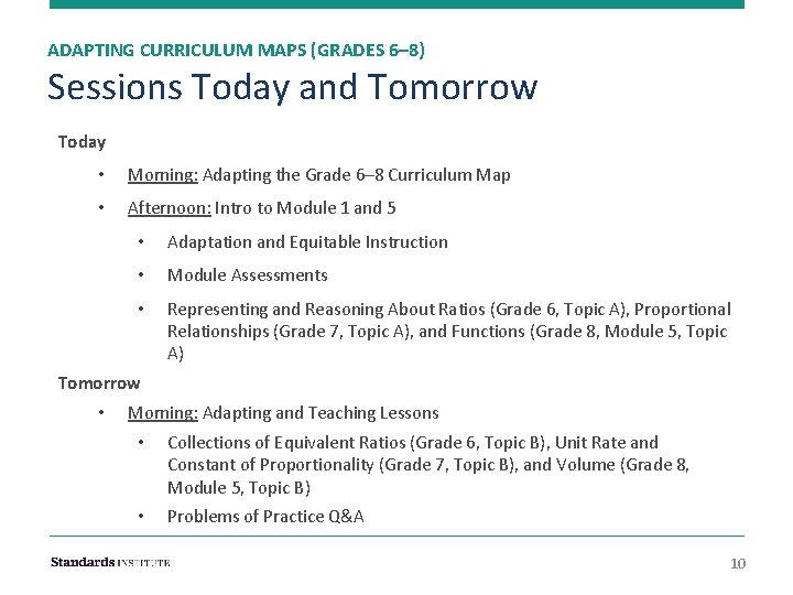 ADAPTING CURRICULUM MAPS (GRADES 6– 8) Sessions Today and Tomorrow Today • Morning: Adapting