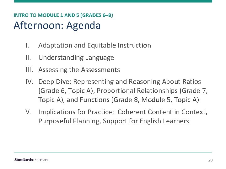 INTRO TO MODULE 1 AND 5 (GRADES 6– 8) Afternoon: Agenda I. Adaptation and