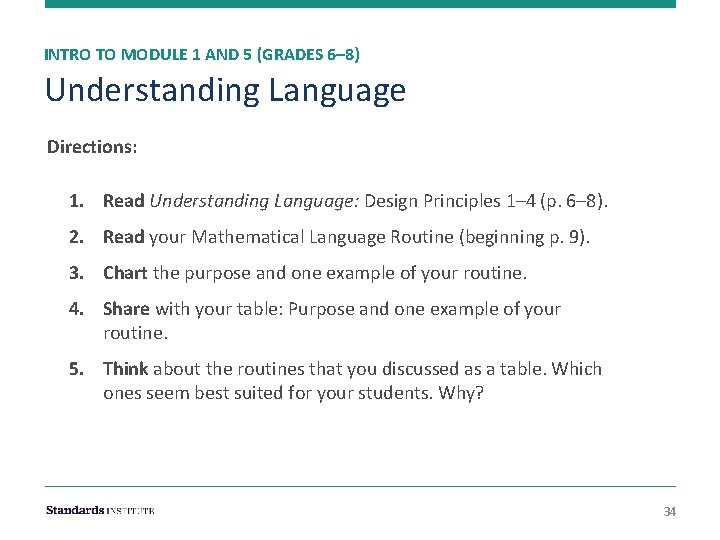 INTRO TO MODULE 1 AND 5 (GRADES 6– 8) Understanding Language Directions: 1. Read