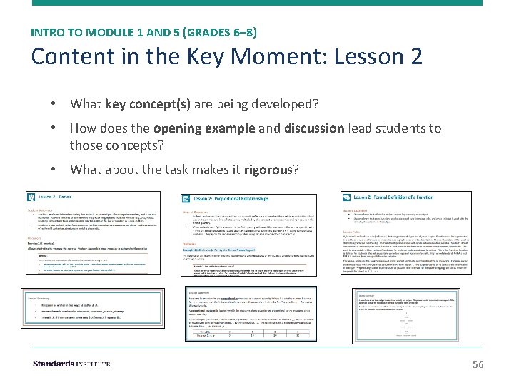 INTRO TO MODULE 1 AND 5 (GRADES 6– 8) Content in the Key Moment: