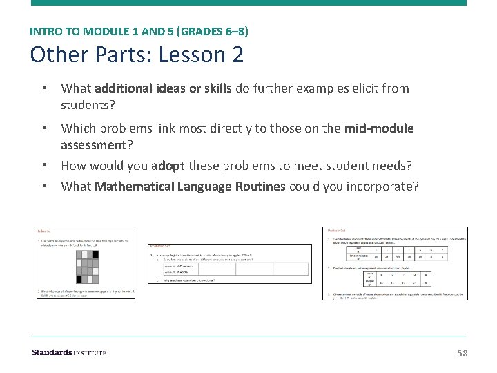 INTRO TO MODULE 1 AND 5 (GRADES 6– 8) Other Parts: Lesson 2 •
