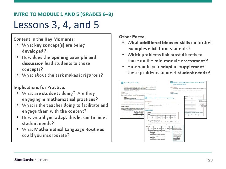 INTRO TO MODULE 1 AND 5 (GRADES 6– 8) Lessons 3, 4, and 5